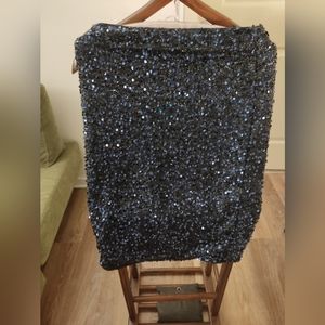 Navy sequin midi skirt